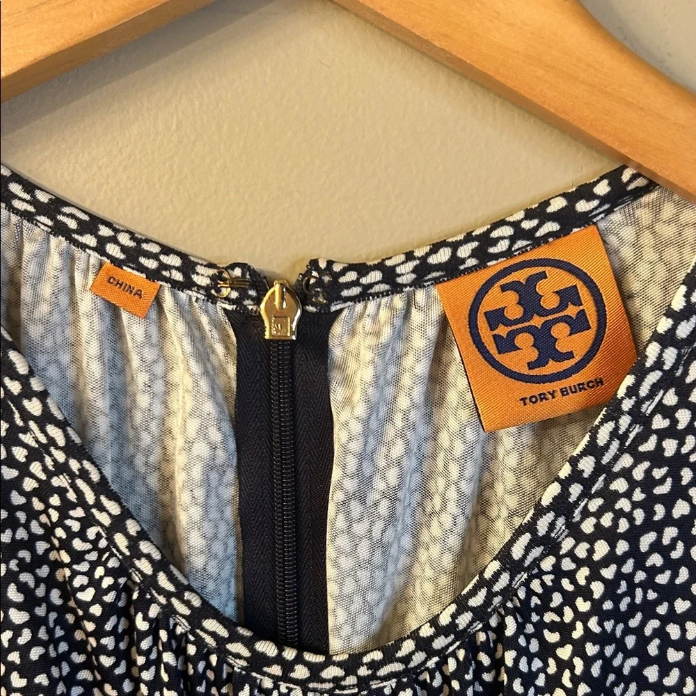 Tory Burch Women’s Sleeveless Dress - Navy w/ White Hearts and Belt